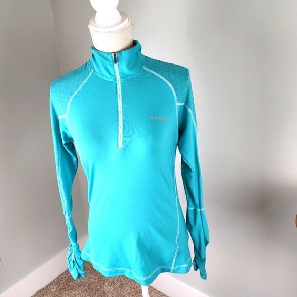 COLUMBIA WOMEN'S HALF ZIP JACKET  RUSSE SLEEVES AND BACK TEAL COLOR SIZE SMALL - Picture 1 of 8